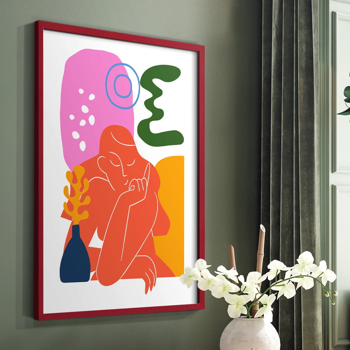 Matisse CDLVIII in Red Solid Wood Framed Print No Nail Hanging