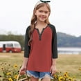 thumbnail image 3 of DxhmoneyHX 3/4 Sleeve T Shirts for Girls Dressy Casual V&nbsp;Neck Raglan Henley Shirt Spring Fall Fashion Tunic Tops Casual Lightweight Basic Tees Size 9 Years, 3 of 6