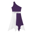 thumbnail image 3 of TiaoBug Womens Liturgical Modern Dance Performance Outfits One Shoulder Sleeveless Dress and Pants Set Purple L, 3 of 7