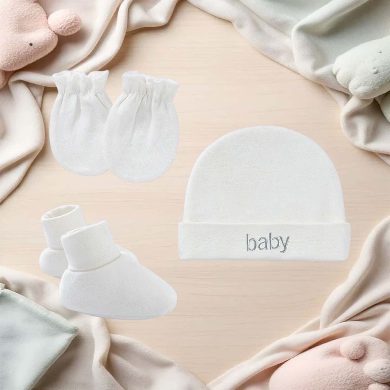 Soft Baby Hat With Scratch Mittens And Booties Delicate Skin Gentle Stretch Fit