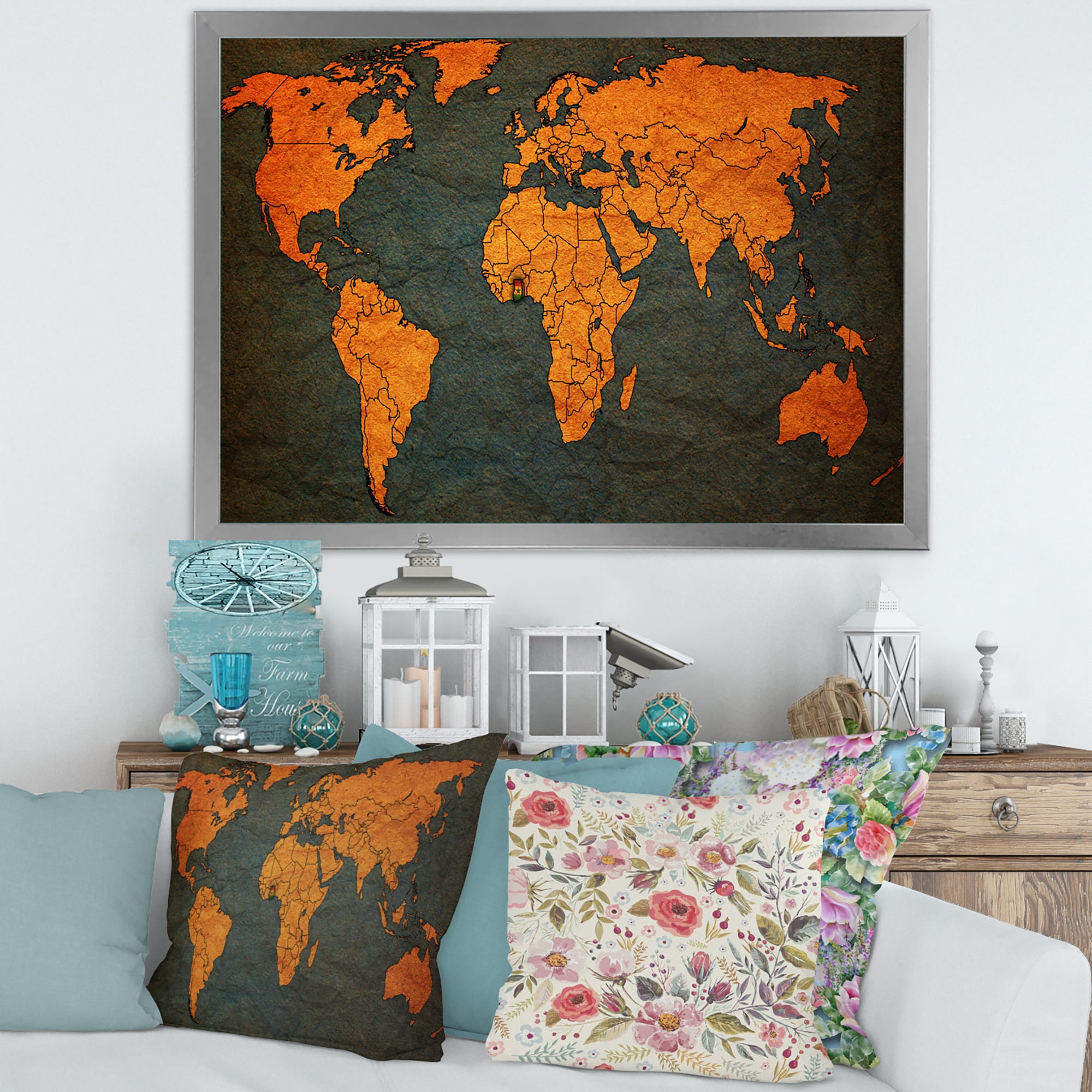 Designart 'Ancient World Map of Africa' Vintage Framed Art Print
