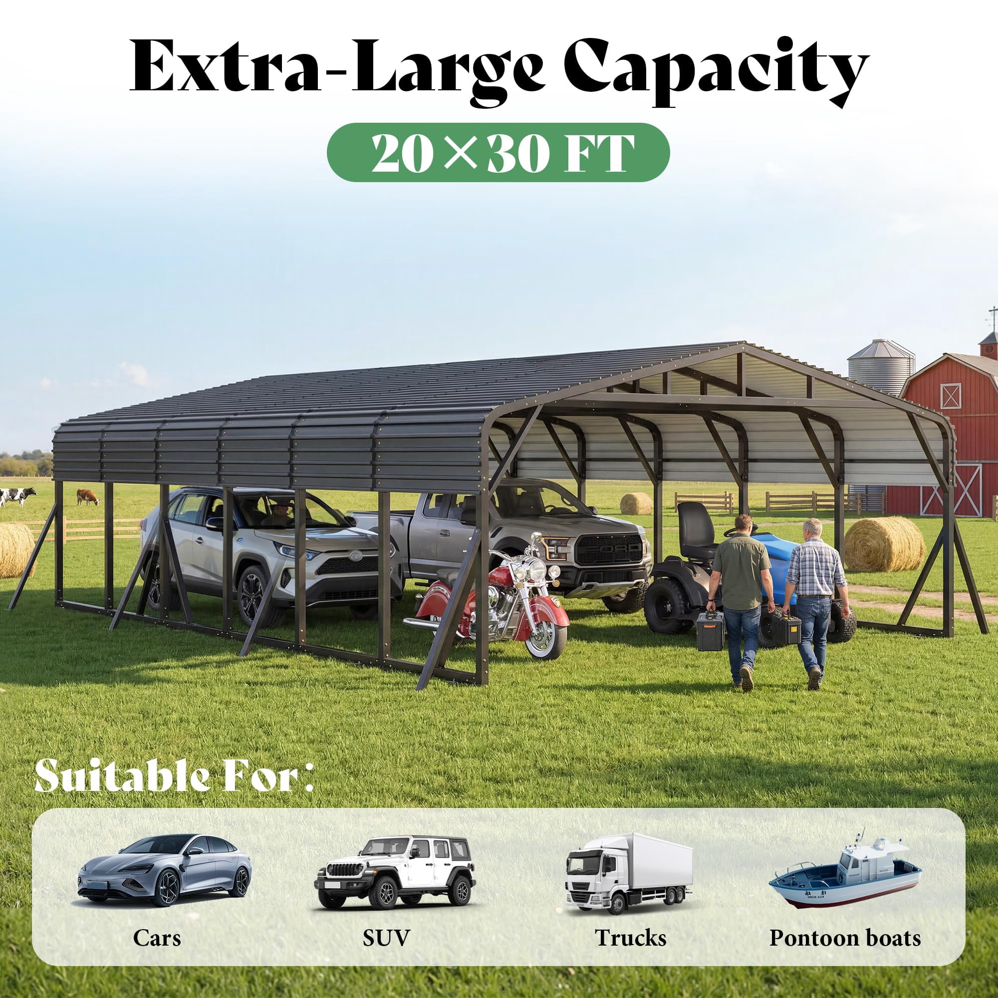 Jocisland 20x30 FT Heavy Duty Metal Carport，All-Weather Steel Car Shelter with Galvanized Roof, Reinforced Frame and Enhanced Base .