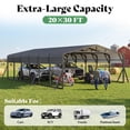 thumbnail image 3 of Jocisland 20x30 FT Heavy Duty Metal Carport，All-Weather Steel Car Shelter with Galvanized Roof, Reinforced Frame and Enhanced Base ., 3 of 9