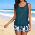 thumbnail image 7 of Floral Two Piece Swimsuits for Women Tankini with Ruffle Detail Swimwear Bikini Top and Bottom Thick Strap Sleeveless Navy M, 7 of 7