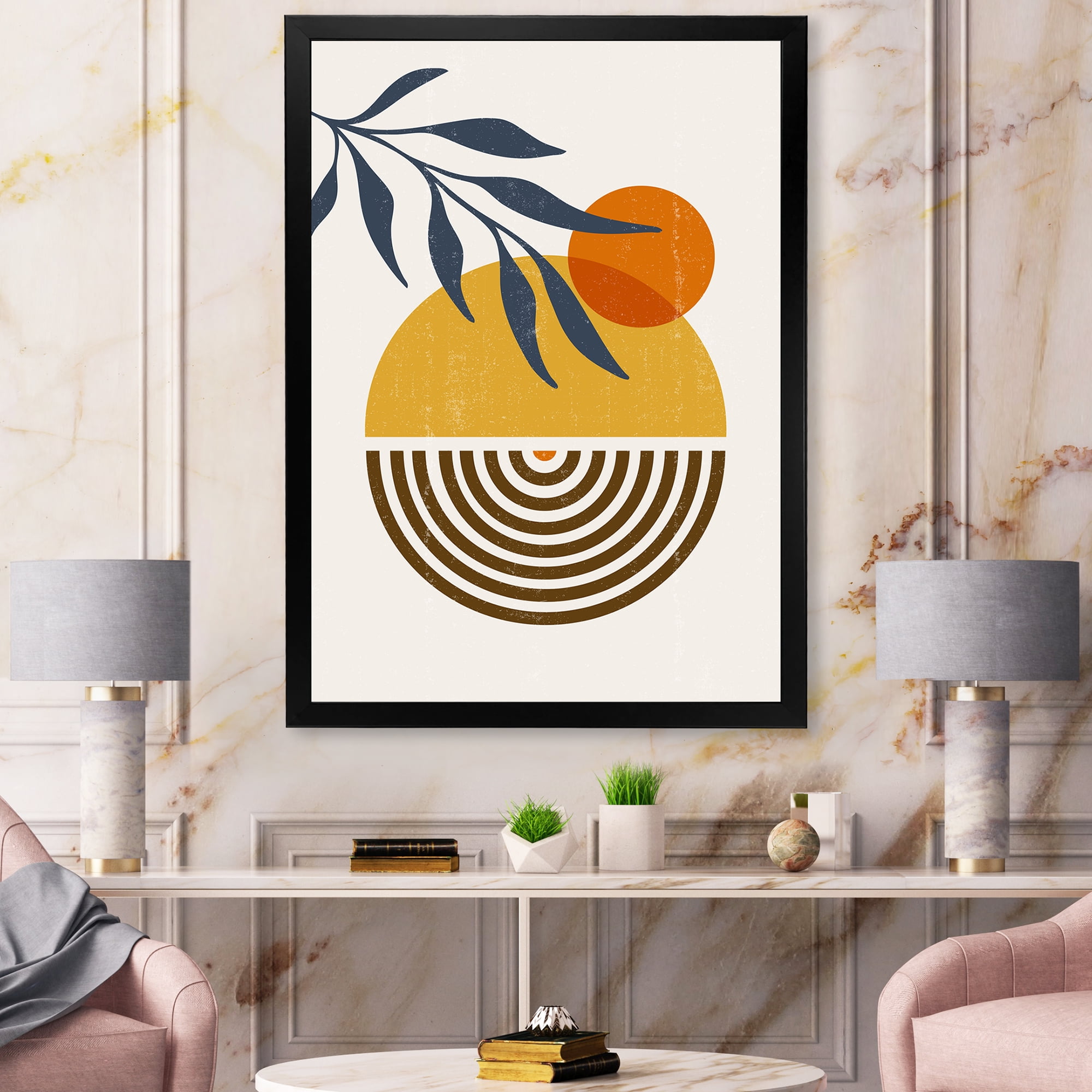 Designart 'Abstract Shapes With Botanical Minimalist Leaf IV' Modern Framed Art Print