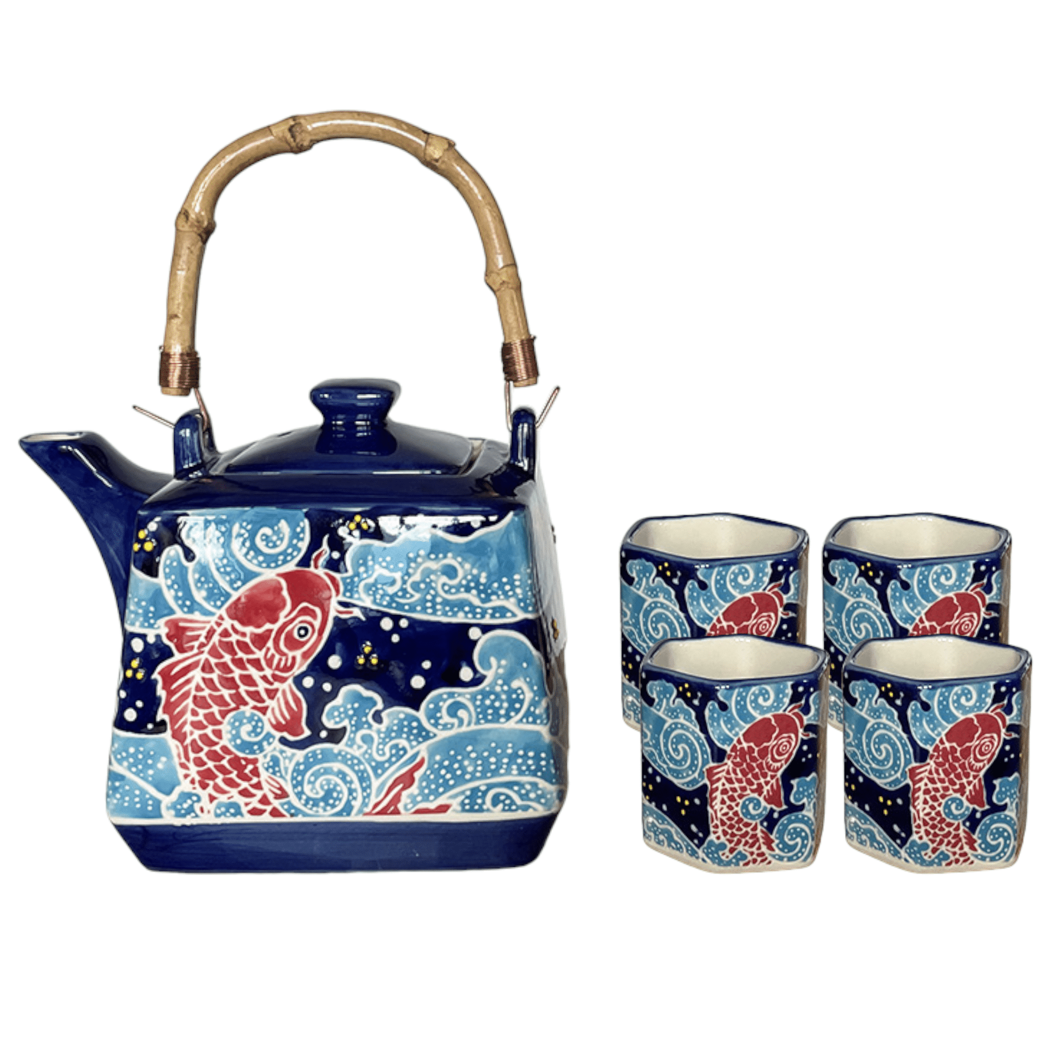 Japanese Sakura Cherry Blossom Flowers Navy Blue Ceramic Tea Pot