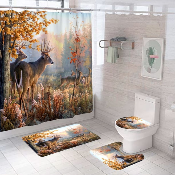 Set de ducha de baño Deer Forest, poliéster, 4 piezas