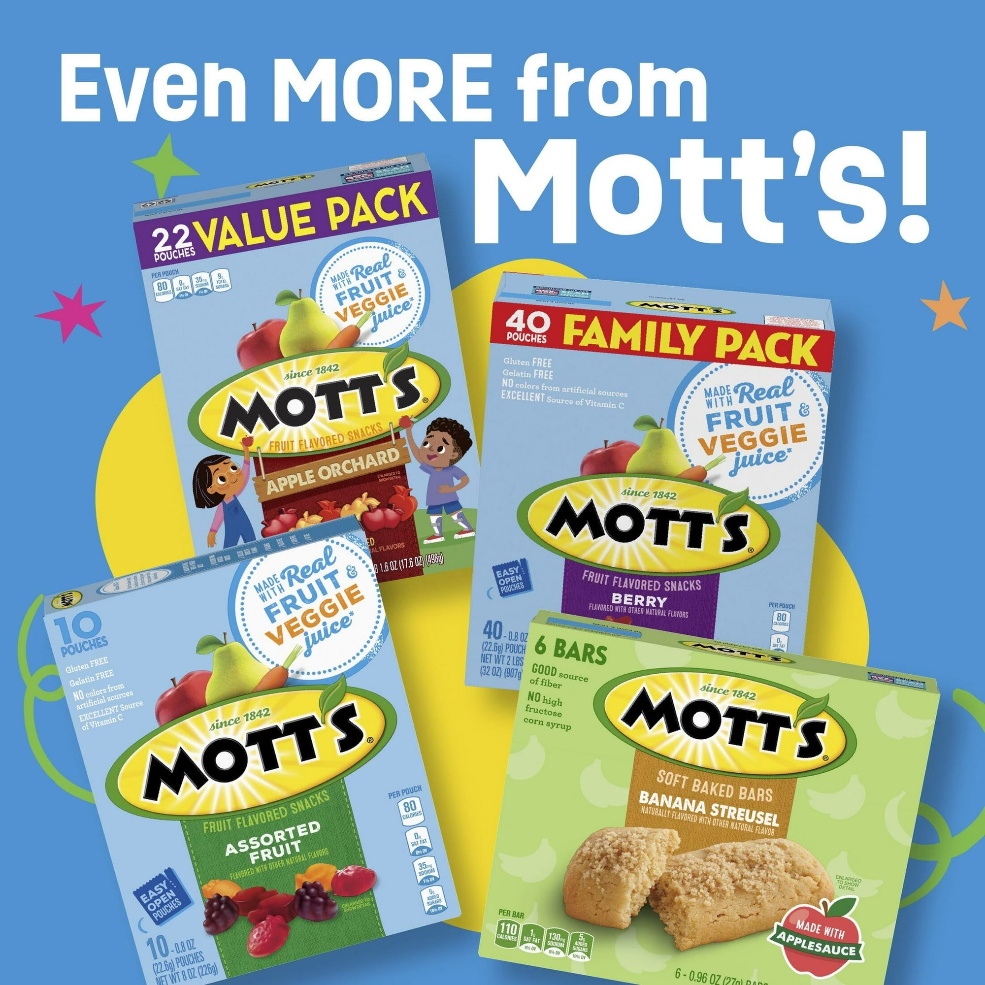 Mott's Fruit Flavored Snacks Assorted Fruit Gluten Free Value 22 Pouches 17.6 oz (Pack of 4)