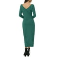 thumbnail image 3 of MODA NOVA Juniors Fall Winter V Neck Long Sleeve Slim Fit Casual Midi Dress, 3 of 5