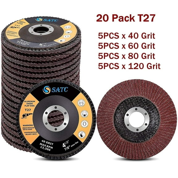 SATC 20 x 4.5" 4-1/2 Flap Disc Angle Grinder Sanding Grinding Wheels 40-120 Grit Flat Type T27