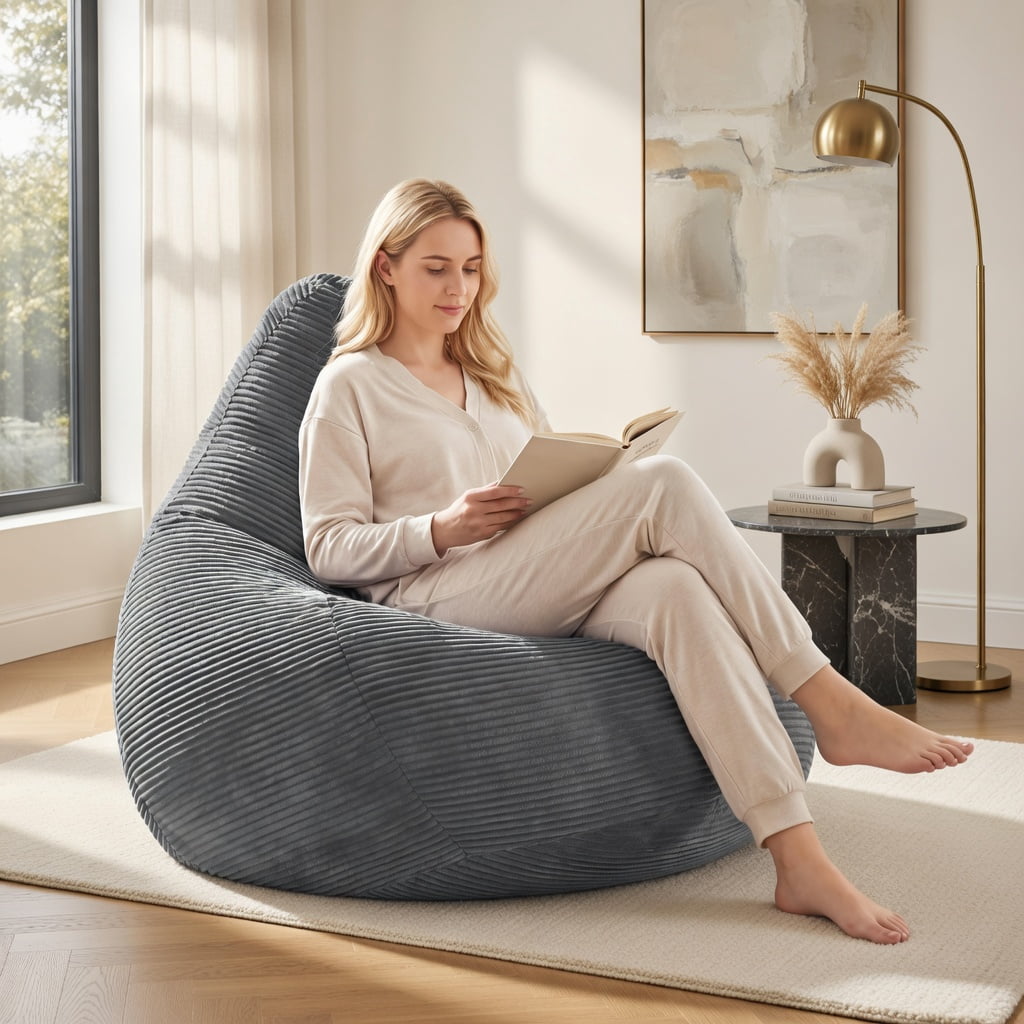 Hommoo Bean Bag Sofa Chair Lazy Sofa Chair, Ultra Soft Lazy Sofa with Skin-friendly Corduroy Cover and Soft Sponge Filling, Dark Gray