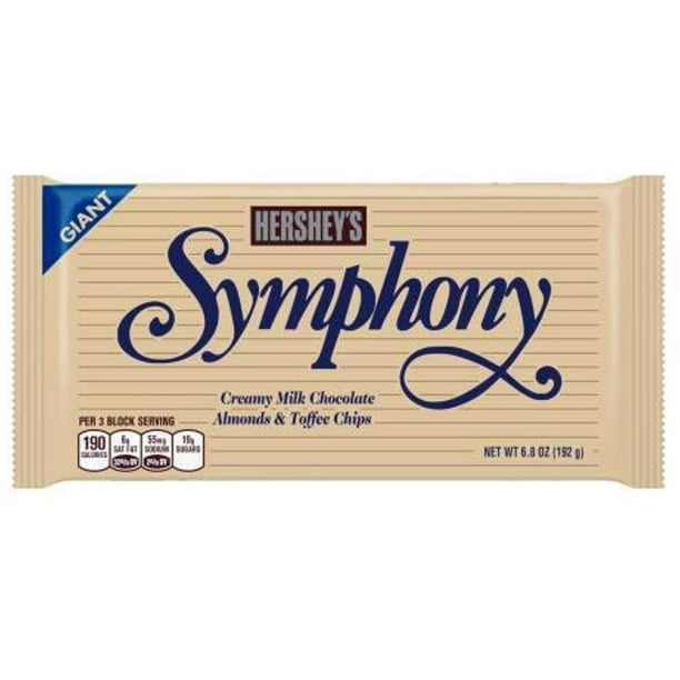Hersheys Symphony Creamy Milk Chocolate Almonds & Toffee Chips, 6.8Ounce Bars (Pack Of 6