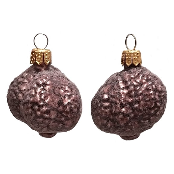 Fuzzy Black Truffle Polish Glass Christmas Ornament Set of 2 Holiday Decorations