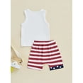 thumbnail image 4 of Independence Day Outfits Baby Boys Letter Print Sleeveless Vest + Star Stripes Print Shorts Summer Clothes Set, 4 of 8