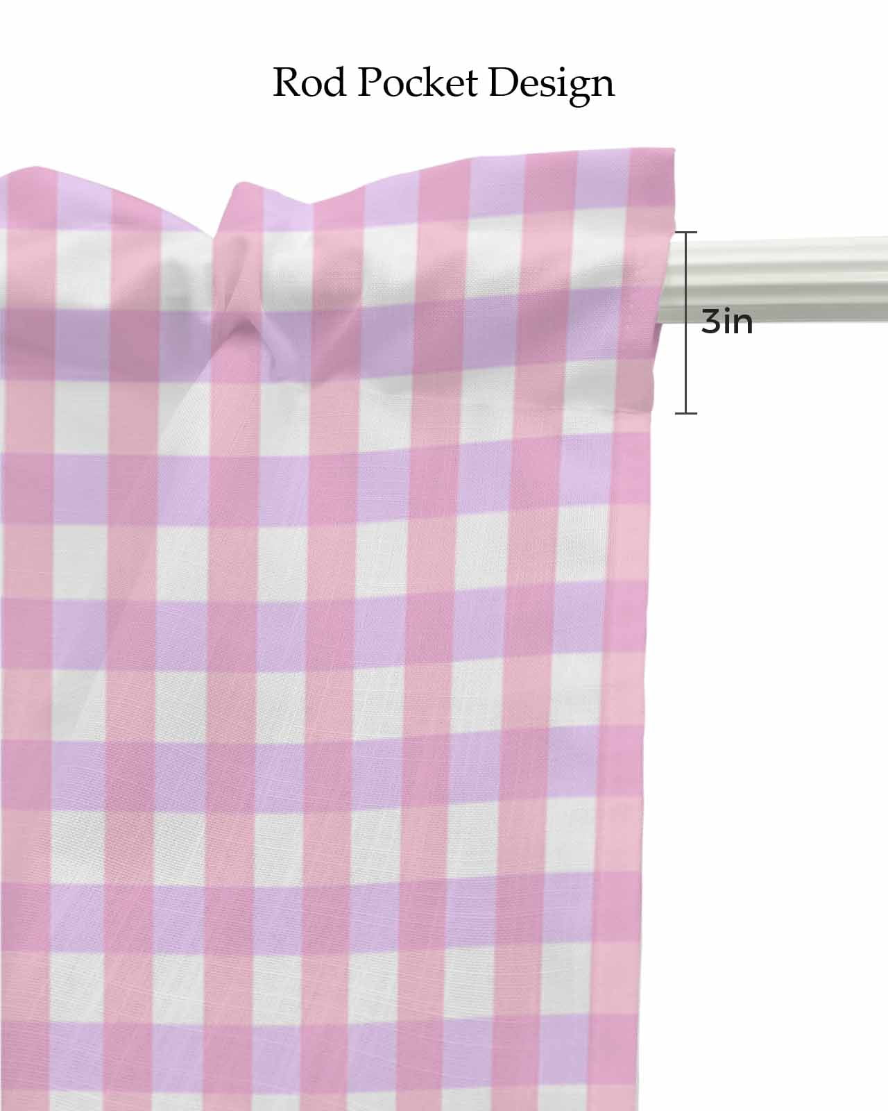 Pink Grid Kitchen Valances for Windows Farmhouse Linen Window Valance Curtain for Living Room Window Treatment Checkered Plaid Gingham Lattice Trellis Print Valance Rod Pocket Topper, 54 x 18 Inch