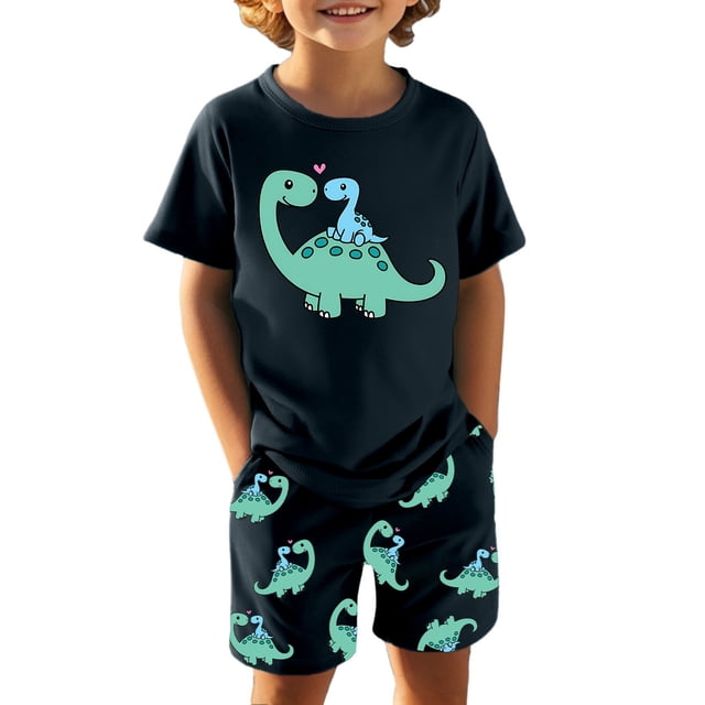 Boy Outfit Set Printed Short Sleeve Shirt Short Pullover Spring Outfits Spring Outfits 6-7 Years