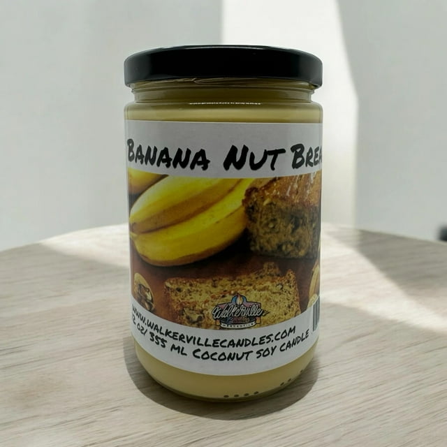Banana Nut Bread Vegan Coconut Soy 12 oz/ 355 ml Candle Hand-poured, Eco-friendly, Clean Burning, Bakery, Food, Drink Wood Wick