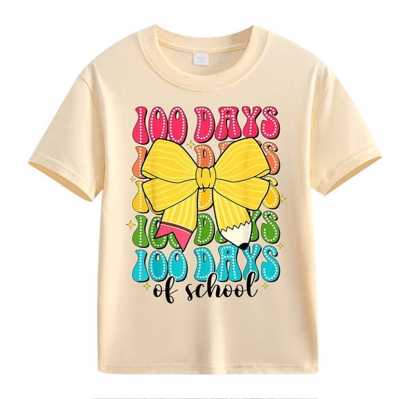NOKIO Girls Trendy Short Sleeve T-Shirt Girls' 100 Days Of School Relaxed Fit Tee 100th Day Of School Celebration For Girls And Boys Kids T Shirts Fun Colorful Numbers