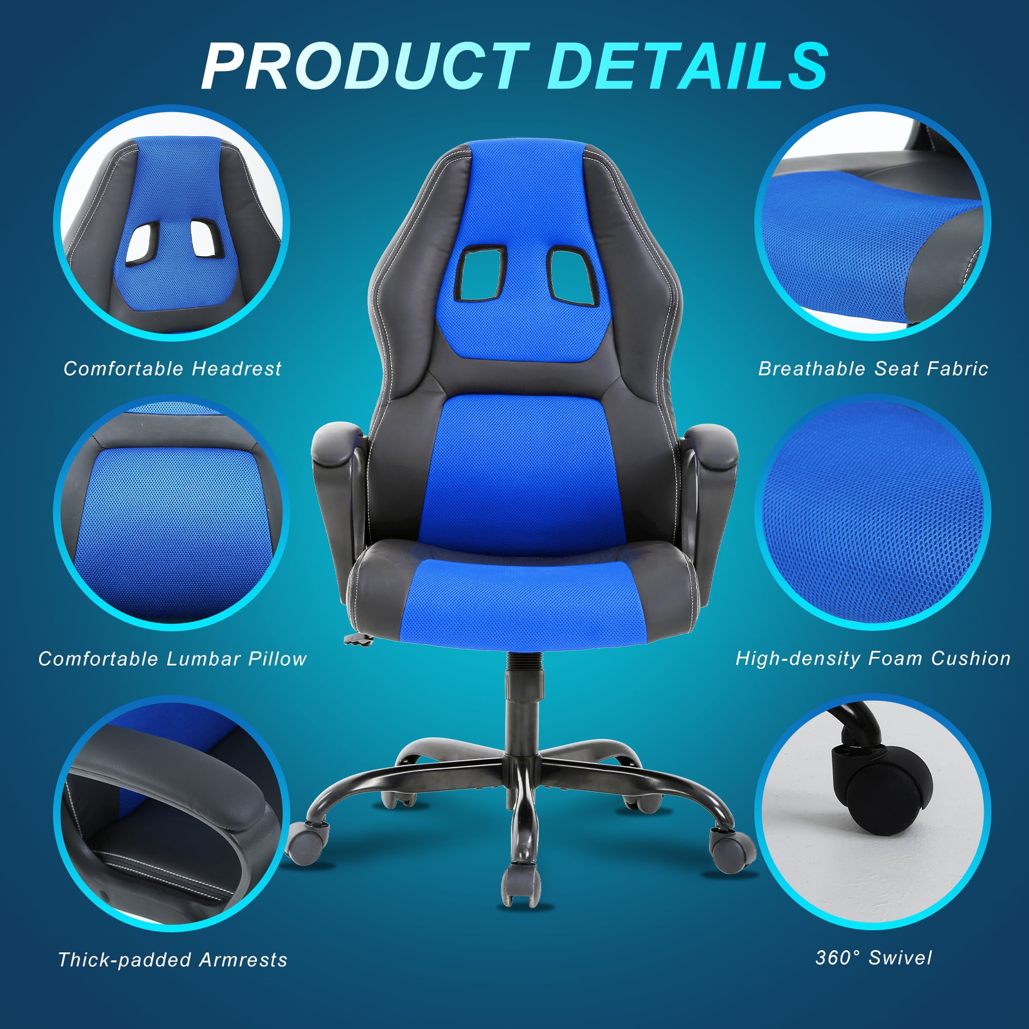 YRLLENSDAN Gaming Chairs, Office Gaming Chair with Lumbar Support Computer Gaming Chair Gaming Office Chair Gaming Desk Chair Computer Chairs for Adults, Blue