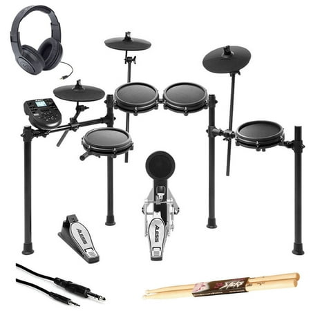 Alesis Nitro Mesh 8 Piece Electronic Drum Kit with Sticks + Headphone +10' (Best Mid Range Electronic Drum Kit)