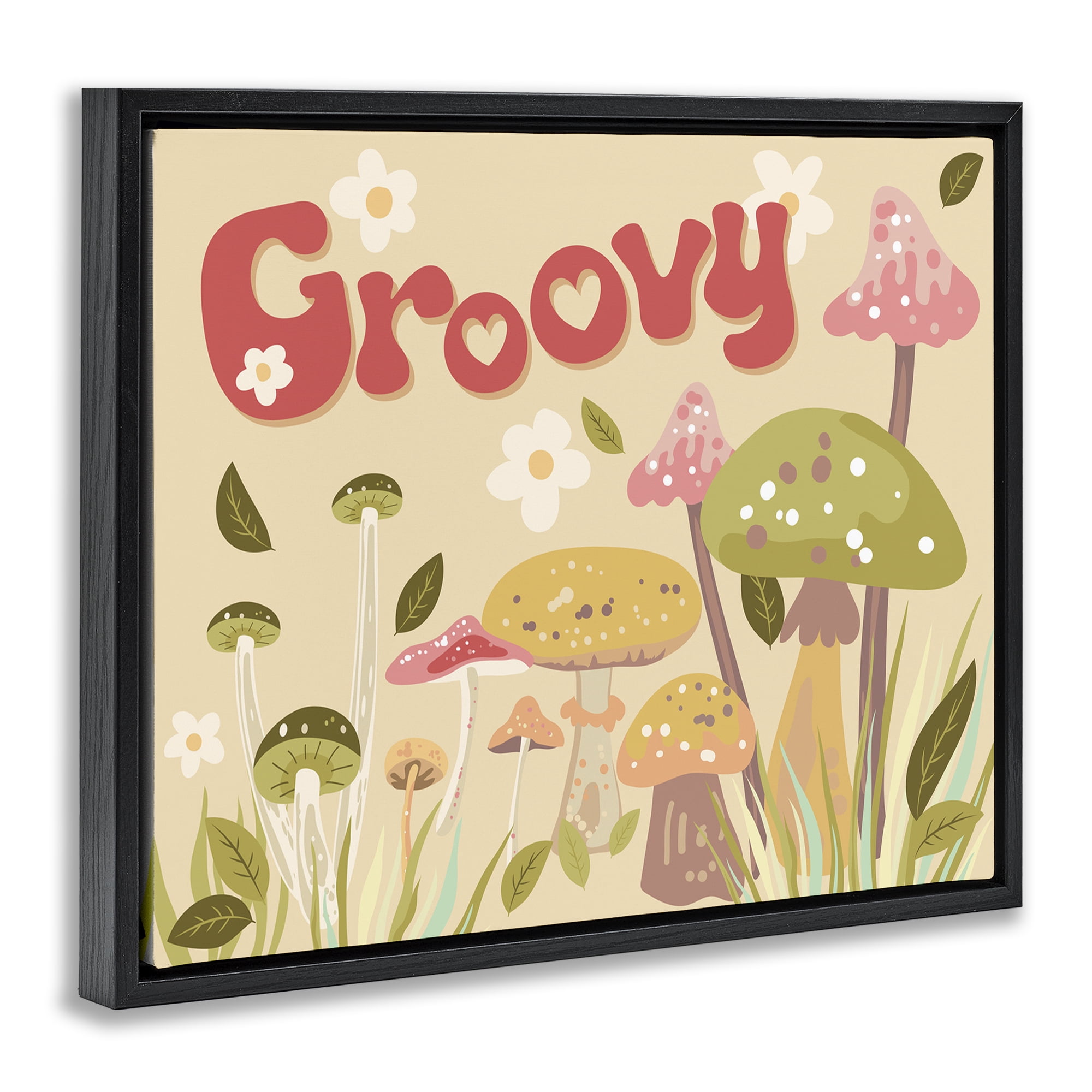 Stupell Industries Groovy Botanical Mushrooms Botanical & Floral Painting Black Floater Framed Art Print Wall Art, 31 x 25