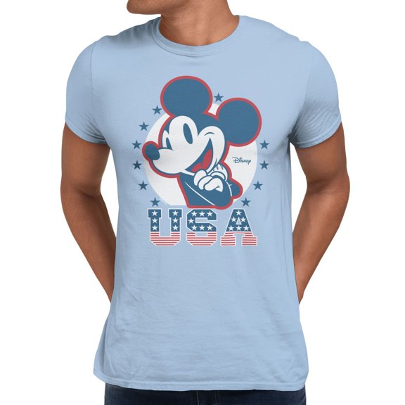 Disney Mickey Mouse Men's USA T-Shirt (Light Blue, S-XXL)