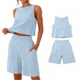 thumbnail image 6 of Costeam Womens 2 Piece Sleeveless Top and Loose Pocket Pants Set Solid Color Soft Stretch Fabric High Waist Casual Wide Leg Pant Outfit Suit, 6 of 6