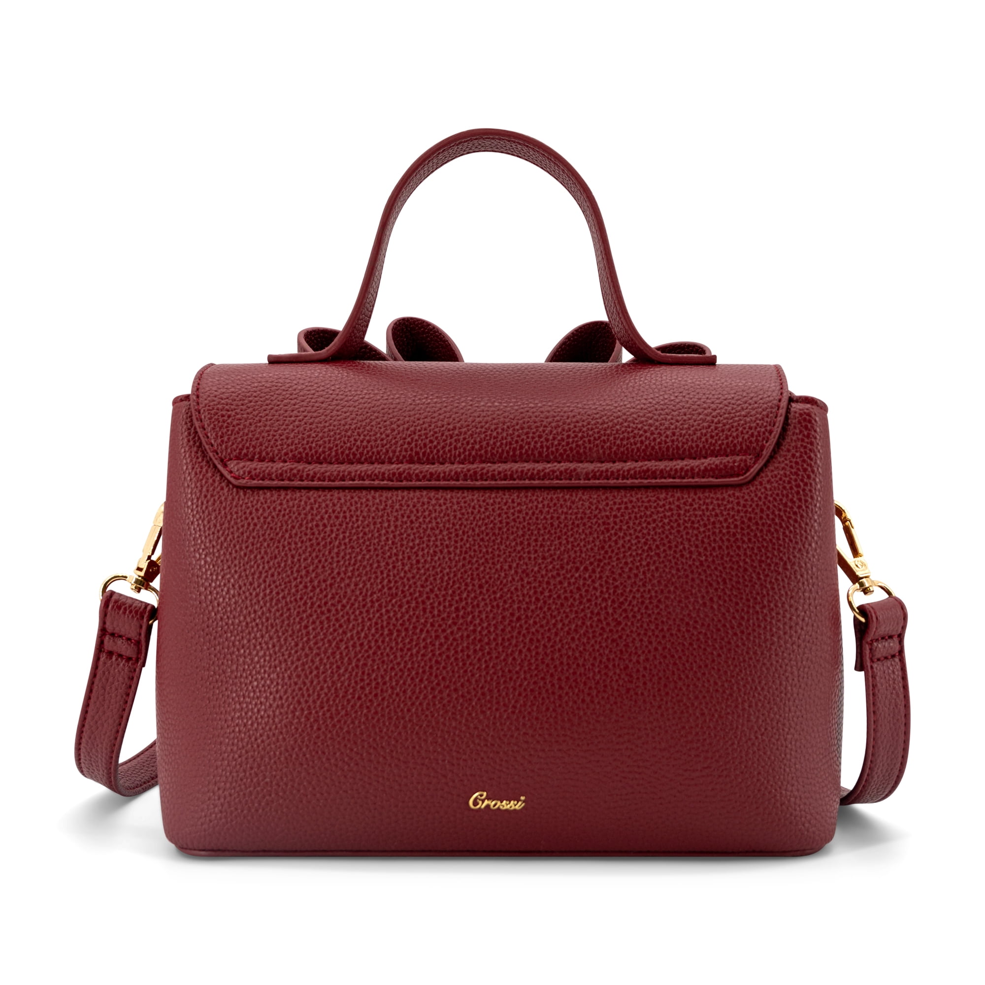 LIKE DREAMS Women's Vegan Leather Adjustable Detachable Strap Zoey Double Bow Crossbody Bag, Cherry Red