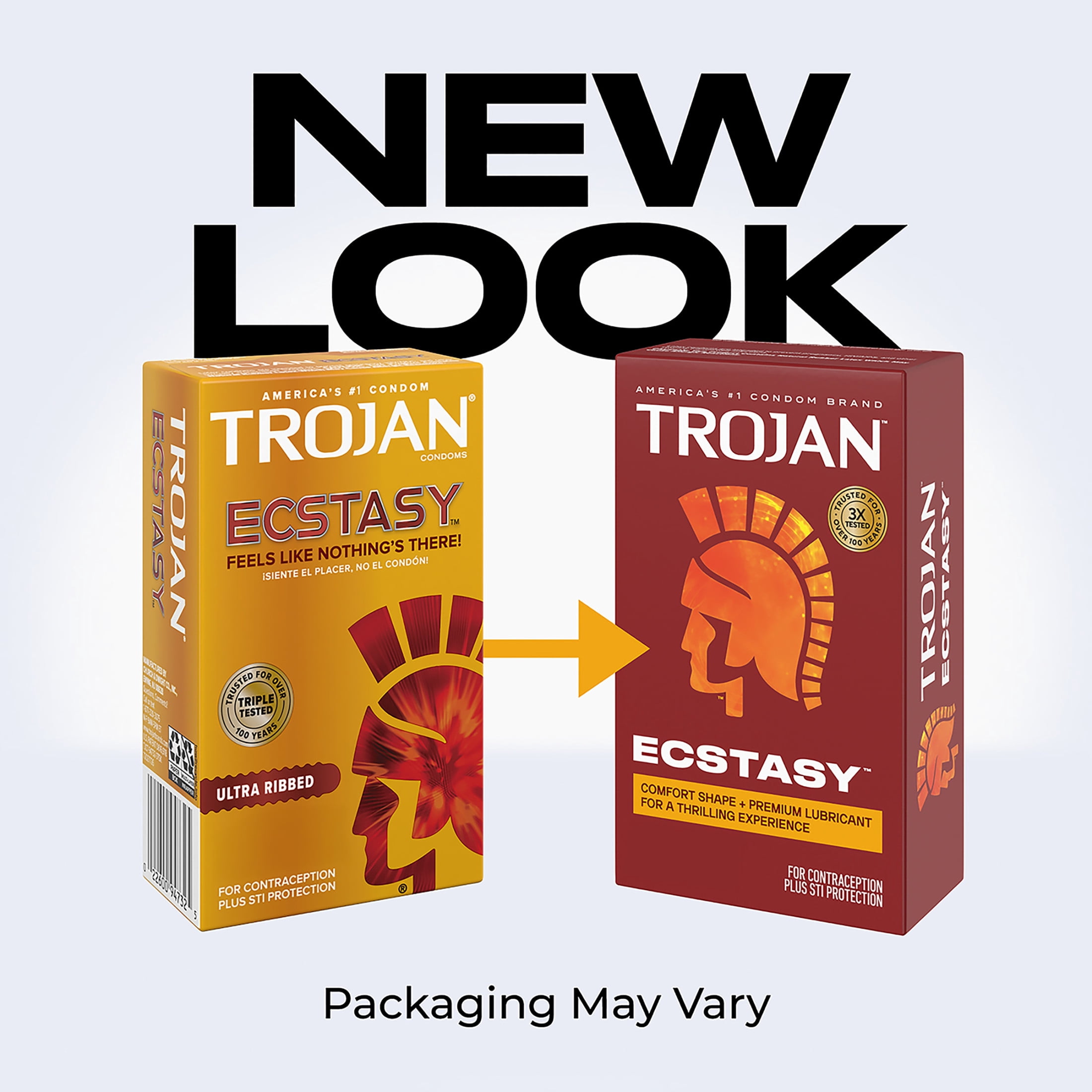 Trojan Ecstasy Ribbed Bulbous Shape Latex Premium Lubricated Condoms, 26 Count