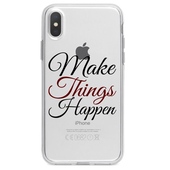 DistinctInk Clear Shockproof Hybrid Case for iPhone XR (6.1" Screen) - TPU Bumper Acrylic Back Tempered Glass Screen Protector - Make Things Happen