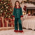 thumbnail image 5 of Kelon Christmas Pjs for Family, Silk Satin Christmas Pajamas for Family, Matching Pajamas for Couples, Holiday Family Pajamas Matching Sets with Trim & Ruffle Hem, Christmas Pjs for Family, 5 of 9
