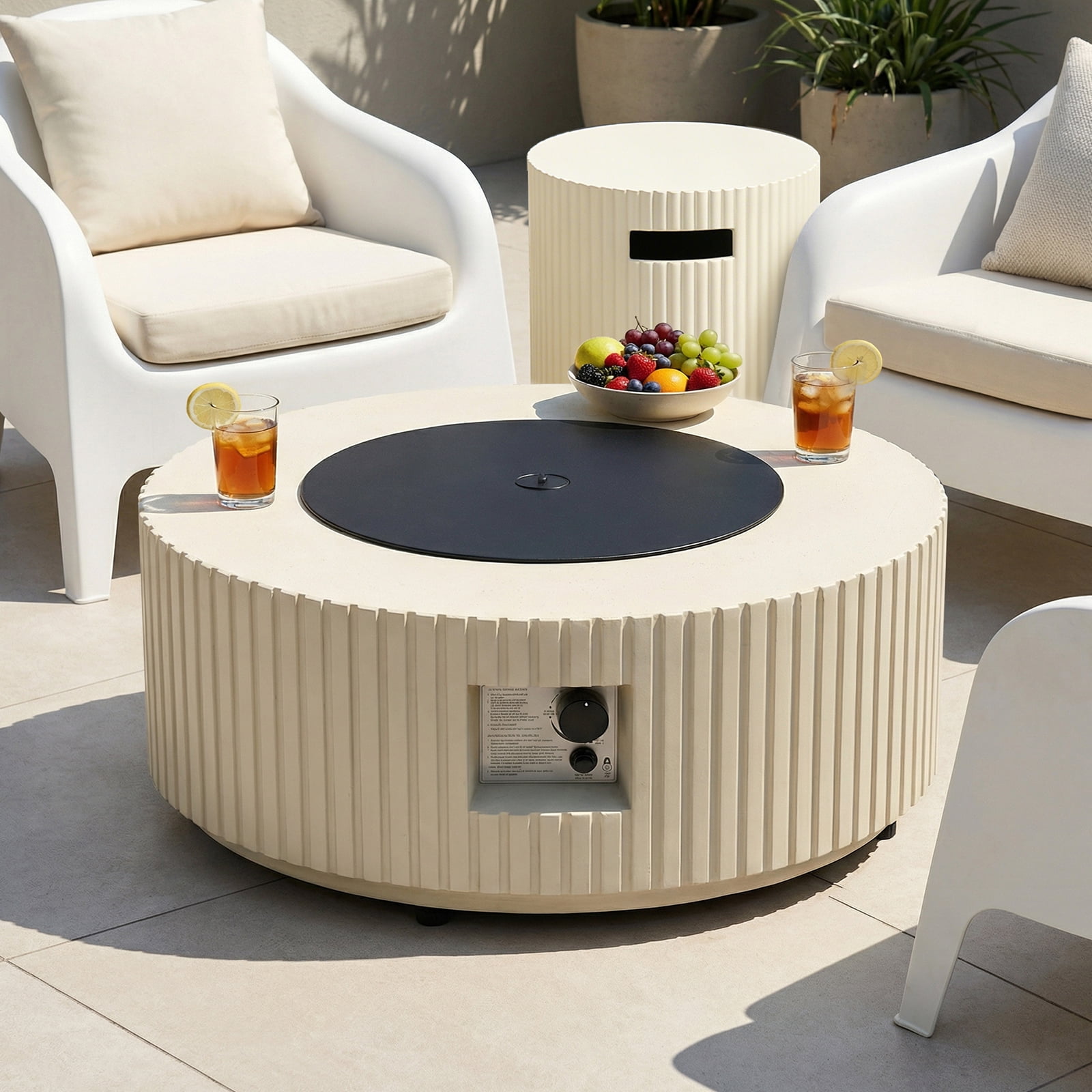 ReeQuo 36” Propane Fire Pit Table Outdoor Gas Fire pits with Tank Cover & Lid, 50,000 BTU Round Concrete Fire Table