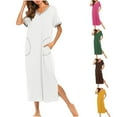 thumbnail image 2 of Women Long Nightdress Short Sleeve V Neck Tunic Maxi Dress Soft Sleep Dress Elegant Pajamas Loungewear Nightdress Cotton Sleepwear Homewear Jumper Dress Long Nightgown with Pockets, 2 of 6
