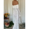 thumbnail image 5 of Women Elegant Off Shoulder Lace Bodycon Maxi Dress Bell Sleeve Mesh Sheer Mermaid Wedding Party Dress White L, 5 of 9
