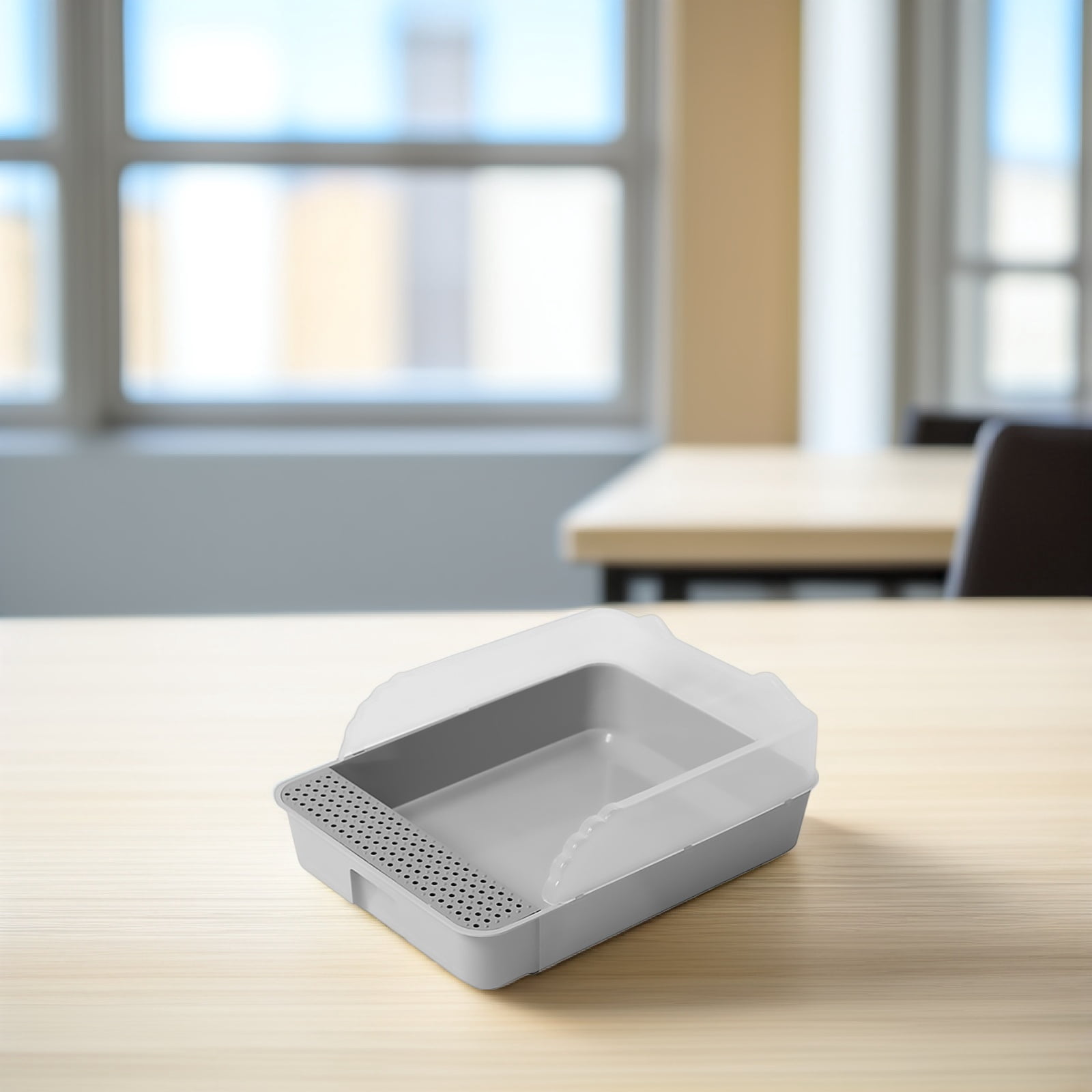 LULULION Grey Cat Litter Box Pan Semi Enclosed Durable Easy Clean Design for Pets
