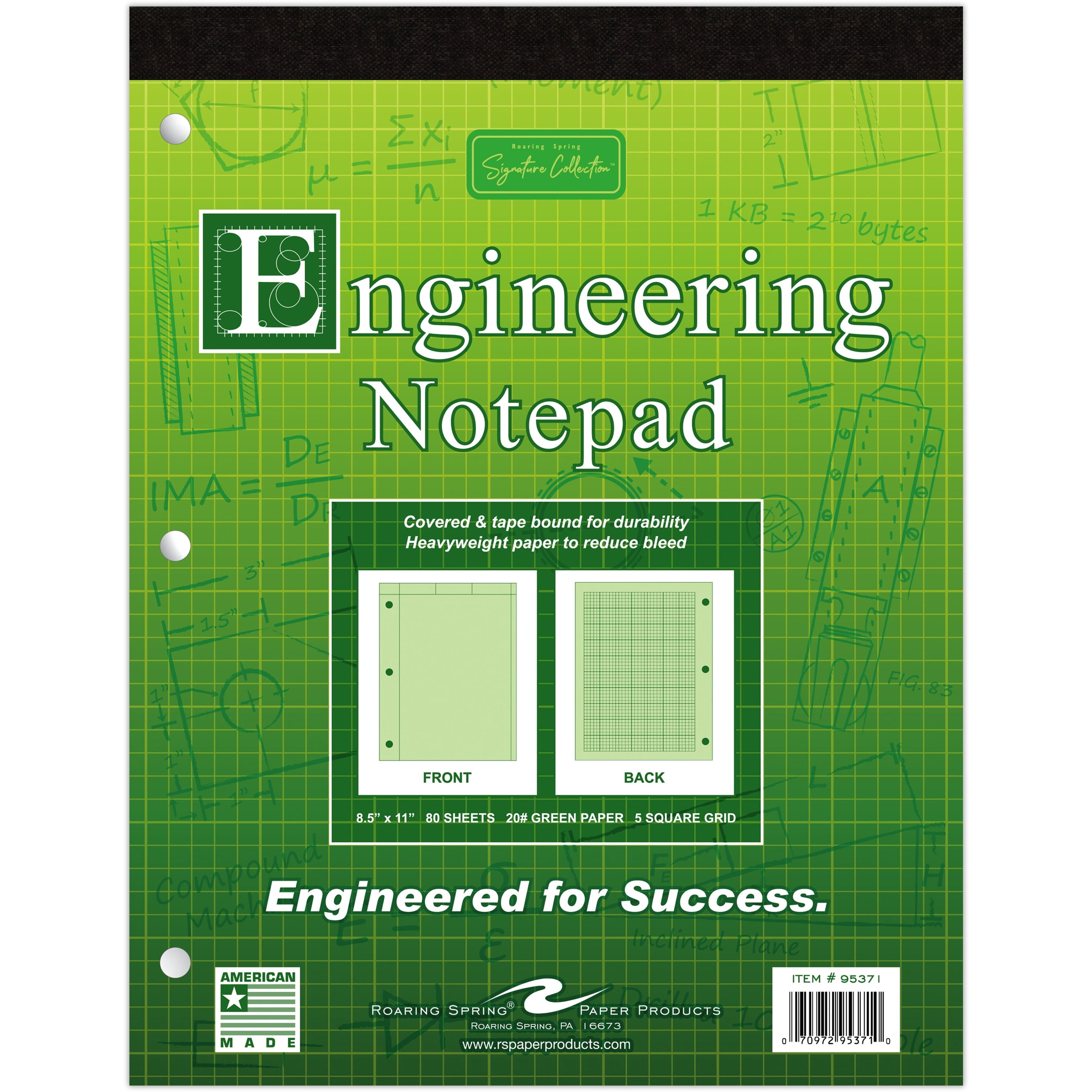 Roaring Spring Covered Engineering Pad 8.5"x11" Green