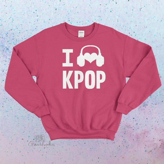 I Heart KPOP Crewneck Sweatshirt by Gesshoku - I Love Kpop Cute Korean Fleece Sweater