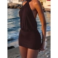 thumbnail image 6 of Women's Halter Mini Dress Y2k Backless Bodycon Club Night Cocktail Dresses Brown XXL, 6 of 9