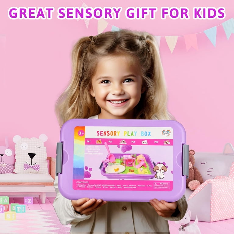 Pet Sensory Bin Sandbox Play Set - 35 Piece Kit With Moldable Sand & Pet Figures For Kids 3-8