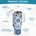 thumbnail image 4 of 30 oz Tumbler with Handle Lid and Straw Insulated Water Tumbler Stainless Steel Water Cup Mug Bottle Reusable Cup Holder Friendly Blue Ceramic Tile, 4 of 6