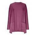 thumbnail image 4 of Plebaso Chemises à Poches pour Femmes Manches Longues Tunique Décontractée Col Rond Hauts Blouses Unies Amples Printemps Été, 4 of 6