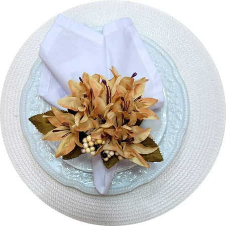 

Maison Charlo Set of 4 Caramel Lilies Flower Napkin Rings for Special Occasions: Valentine s Easter Mother s Day Thanksgiving Christmas Weddings and Gatherings