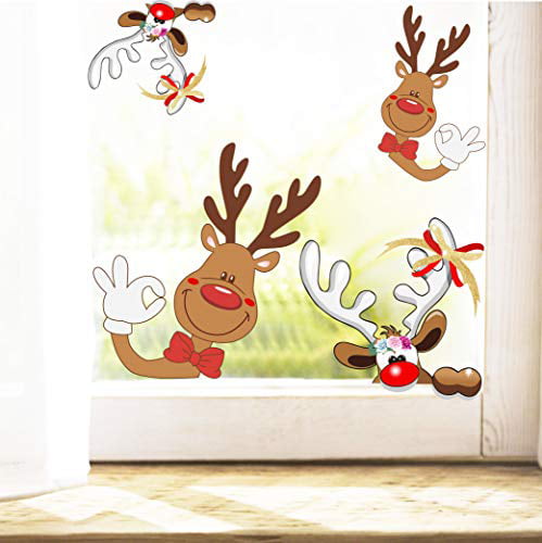 Easma Christmas Draft Decals Peeping Draft-Christmas Window Decals Vintage Ornaments Wall Decals Peel&Stick Decals Winter Window Stickers