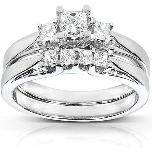 Divine_creation 2.20 Ct Princess Cut Diamond Engagement Womens Wedding Bridal Ring Set 14K White Gold Plated 925 Sterling Silver -10