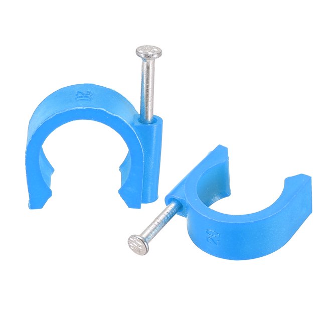 Unique Bargains 18mm Dia PE Blue Round Cable Clips with Steel Nail 24 Pack