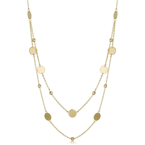 KoolJewelry 14k Yellow Gold Round Discs and Beads Layered Necklace (17 inches)