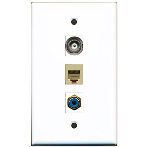 RiteAV - 1 Port RCA Blue and 1 Port Phone RJ11 RJ12 Beige and 1 Port BNC Wall Plate