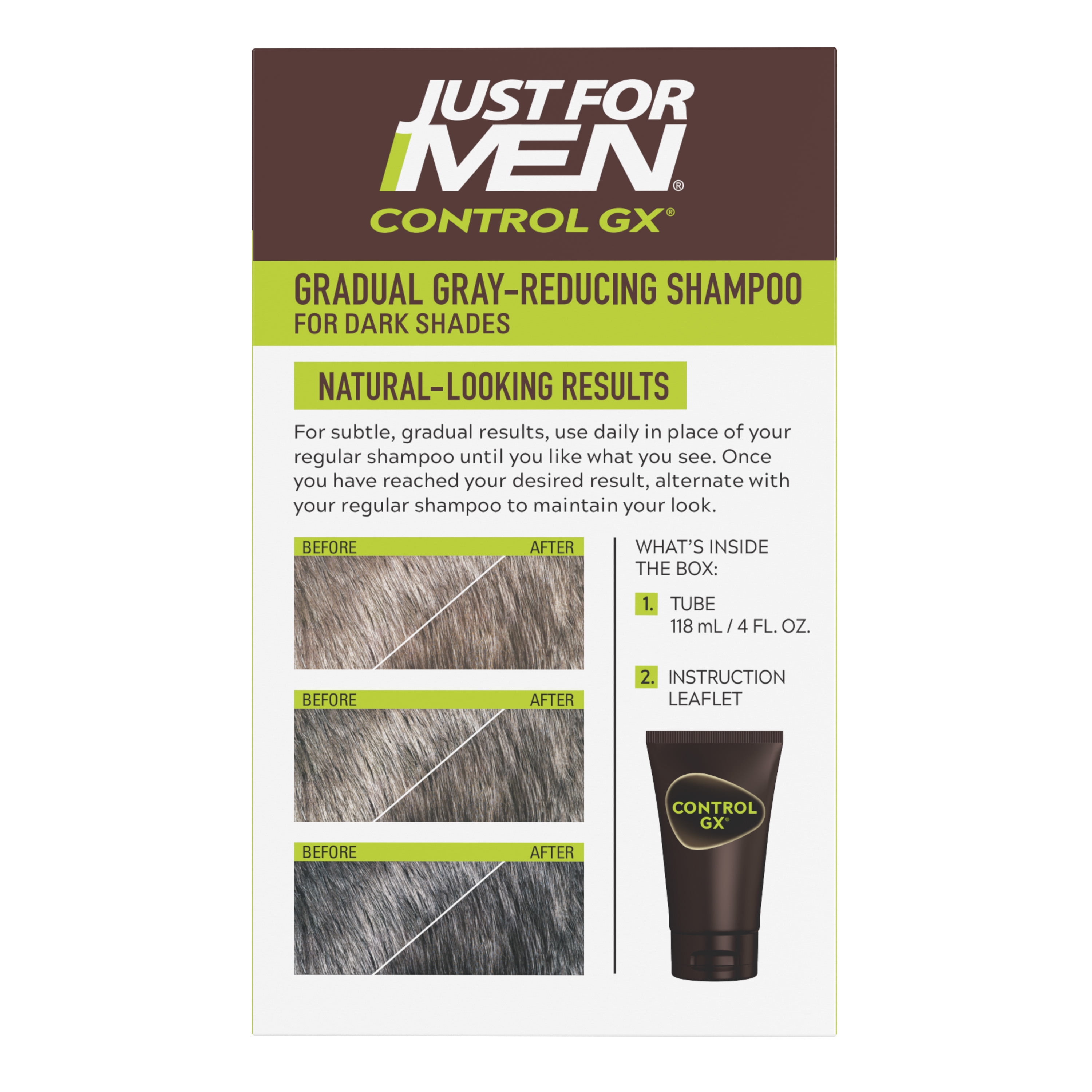 Just for Men Control GX Grey Reducing Shampoo, Gradual Hair Color with Keratin for Stronger Thicker and Healthier Looking Hair, 4 Fl Oz - Pack of 1 (Packaging May Vary)
