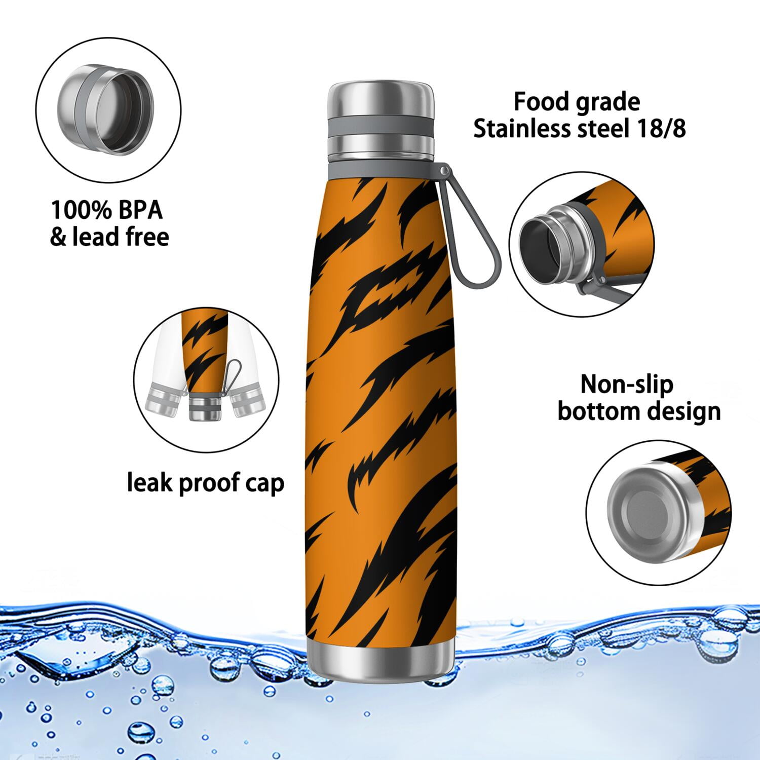 29oz Insulated Water Bottle with Tea Infuser, Stainless Steel Travel Mug, Animal Leopard Print