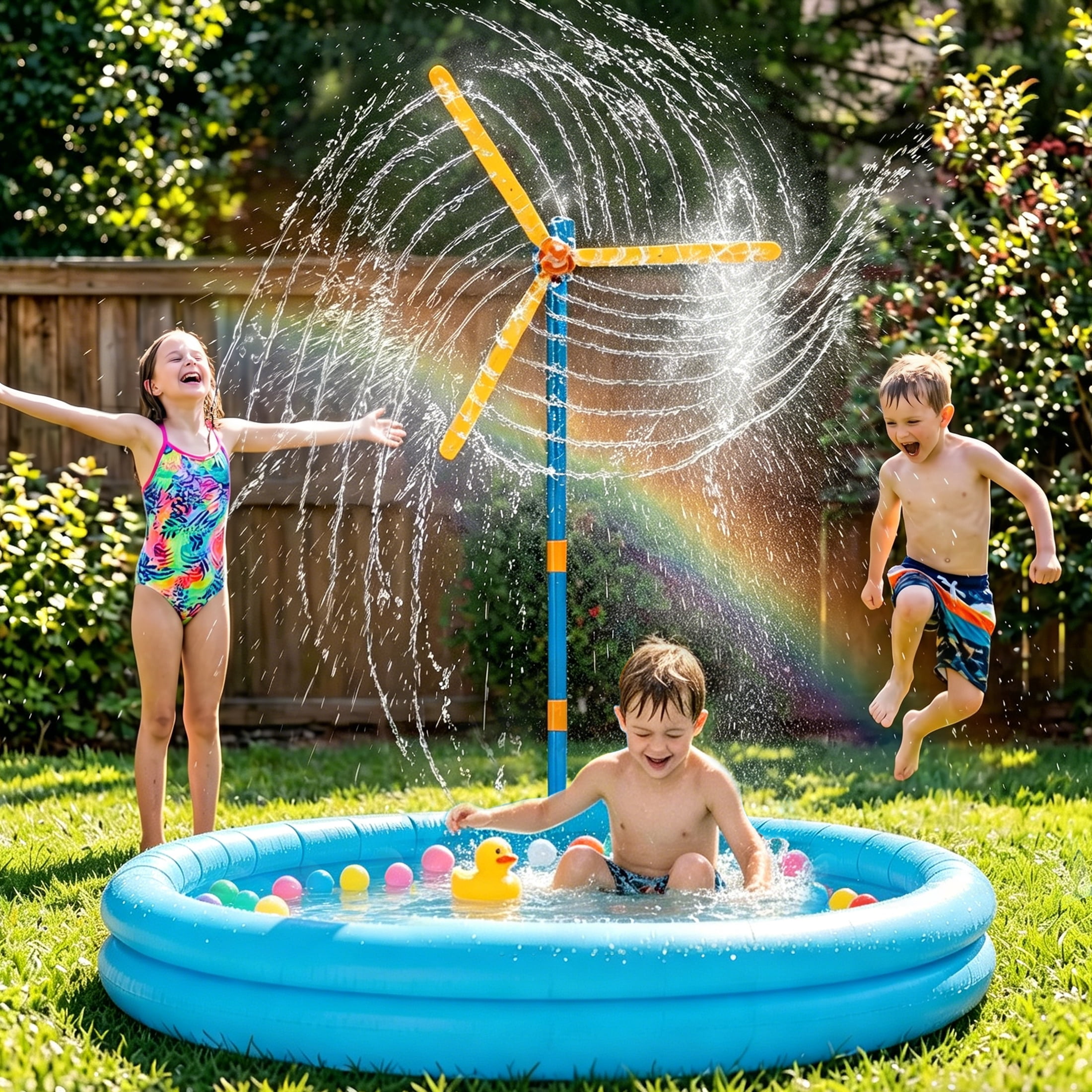 PMHZI 63-inch Kids Sprinkler Toy - 360° Rotating Spray with 36 Nozzles, Quick-Connect Lawn Sprinkler for Backyard Toddler Outdoor Play